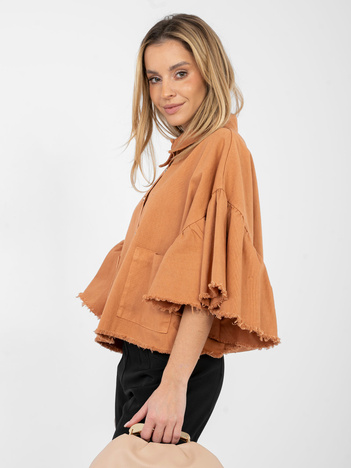 Ceglasta jeansowa kurtka z kołnierzykiem RUE PARIS