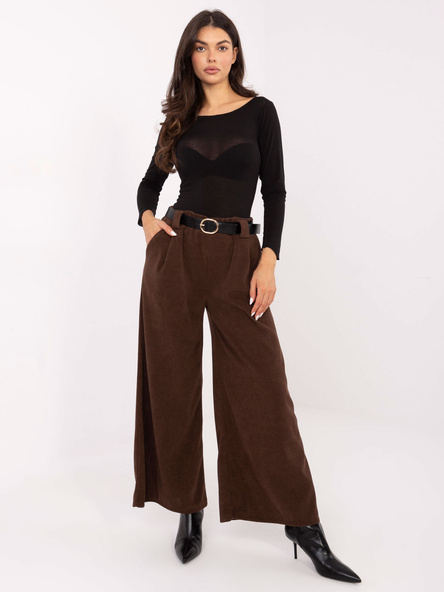 Brązowe sztruksowe spodnie w prążek RUE PARIS