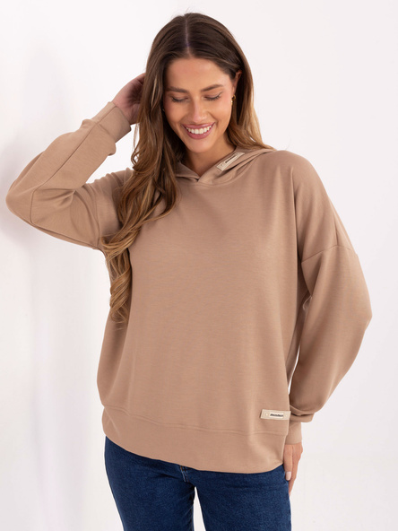 Beżowa damska bluza oversize z kapturem