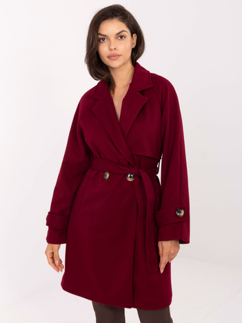 Bordowy płaszcz z paskami na rękawach RUE PARIS