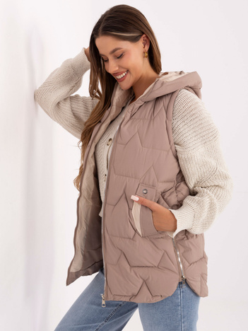 Ciemnobeżowa damska kamizelka z kieszeniami