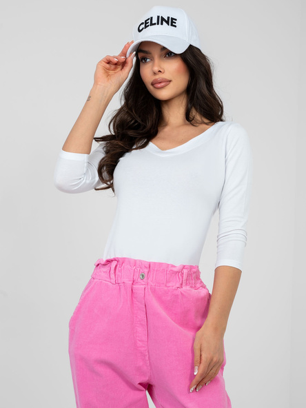 Biała dopasowana bluzka basic z dekoltem V RUE PARIS