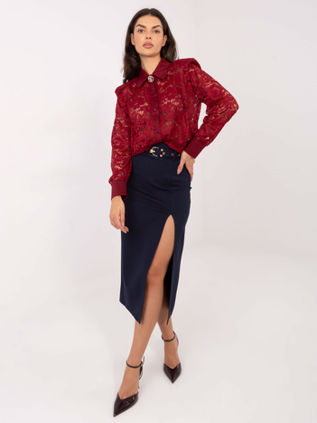 Bordowa koronkowa koszula z kołnierzykiem