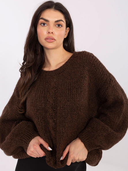 Ciemnobrązowy sweter oversize z okrągłym dekoltem