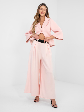 Pastelowe różowe spodnie z szeroką nogawką RUE PARIS