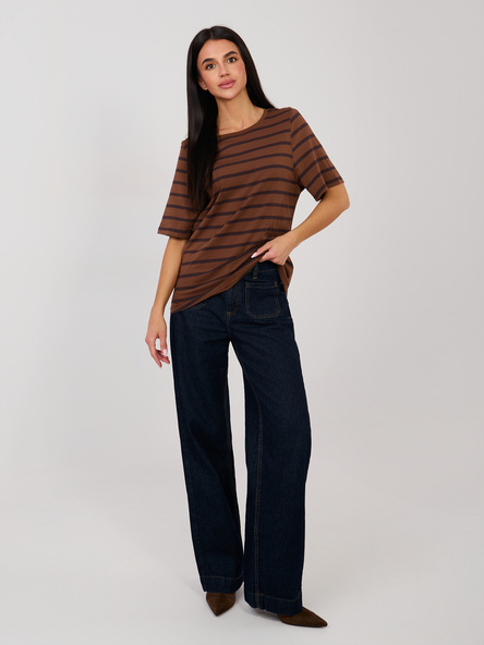 Brązowy bawełniany t-shirt basic RUE PARIS