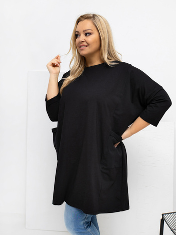 Czarna długa bluzka plus size z kieszeniami