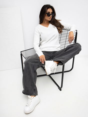 Ecru dopasowana bluzka w prążek RUE PARIS