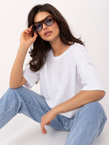 Biały bawełniany t-shirt basic RUE PARIS