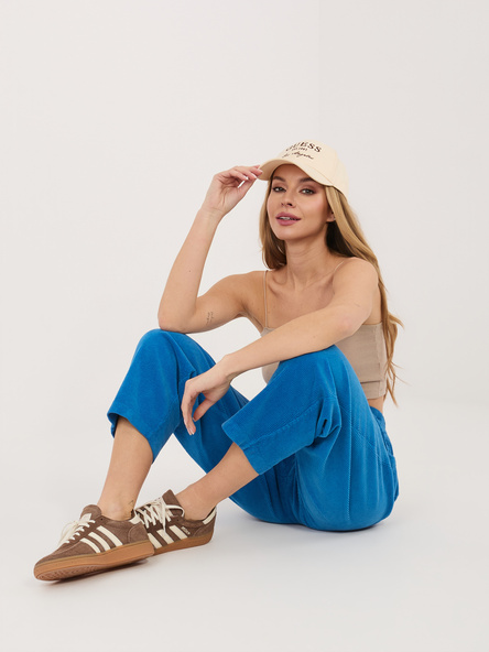 Kobaltowe sztruksowe spodnie z kieszeniami RUE PARIS