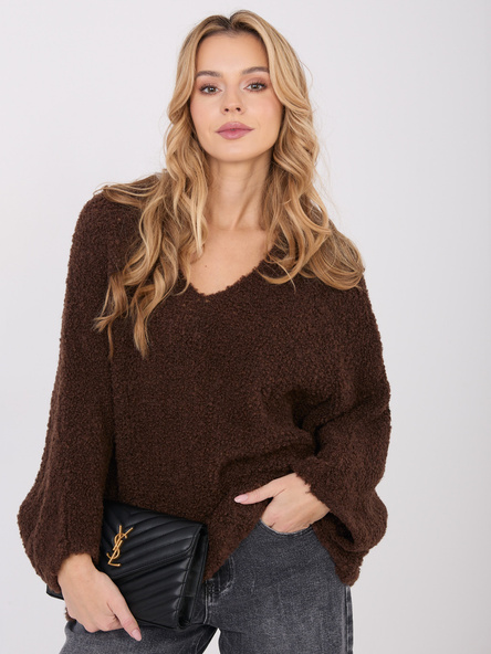 Ciemnobrązowy sweter boucle z szerokimi rękawami