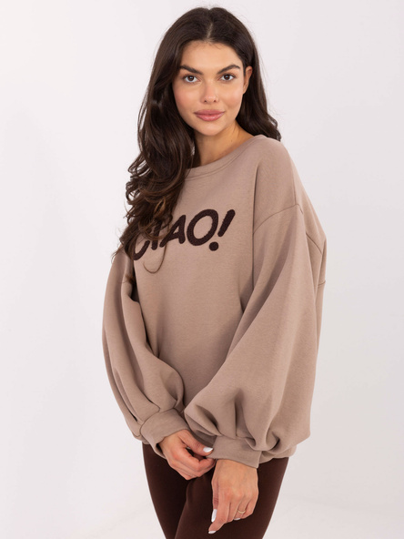 Ciemnobeżowa bluza oversize z napisem RUE PARIS