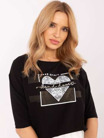 Czarna casualowa bluzka damska z rękawem 3/4