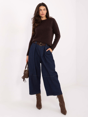 Granatowe jeansowe spodnie culotte