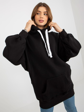 Czarna dresowa długa bluza basic oversize z kapturem