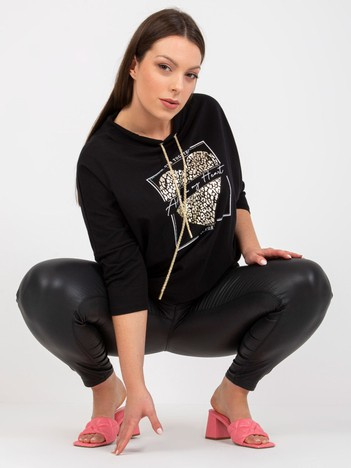 Czarna codzienna bluzka plus size z nadrukiem