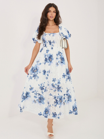 Granatowa rozkloszowana sukienka w kwiaty