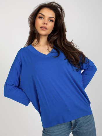 Ciemnoniebieska bluzka basic oversize z dekoltem V