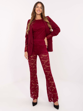 Bordowe koronkowe spodnie z podszewką