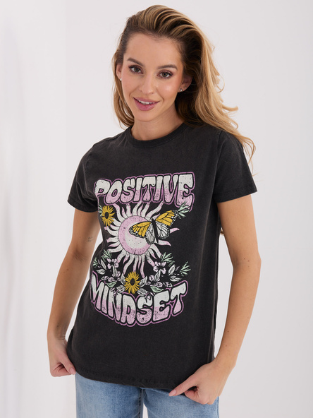 Grafitowy bawełniany t-shirt z napisami