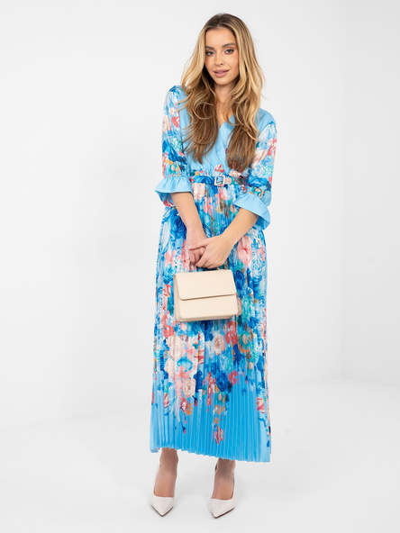 Jasnoniebieska rozkloszowana sukienka z printem