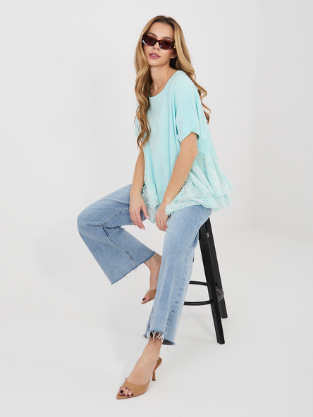 Miętowa bluzka oversize z krótkim rękawem