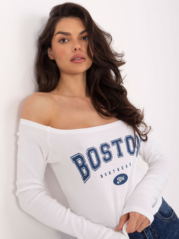 Ecru bluzka hiszpanka z napisem Boston