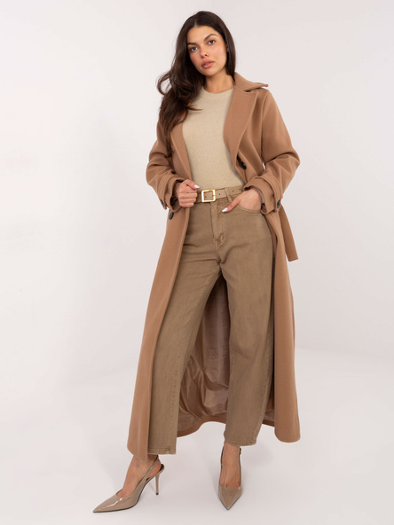 Ciemnobeżowe jeansowe spodnie typu baloon