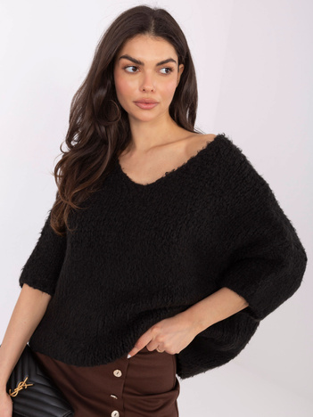 Czarny sweter oversize z dekoltem w serek