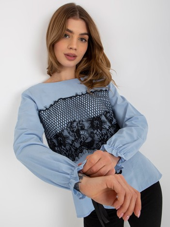 Jasnoniebieska bawełniana bluzka wizytowa z wiązaniem