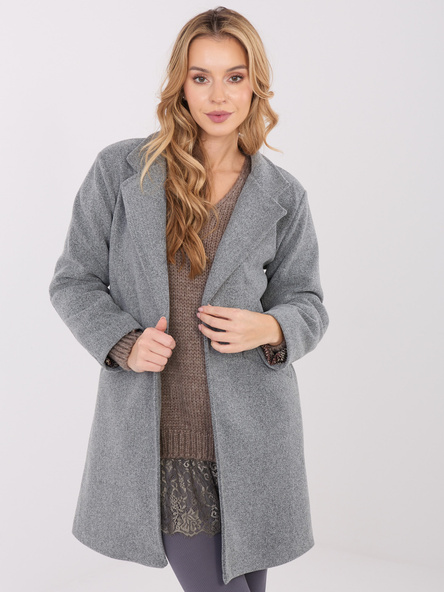 Ciemnoszary damski płaszcz z podszewką w kratę