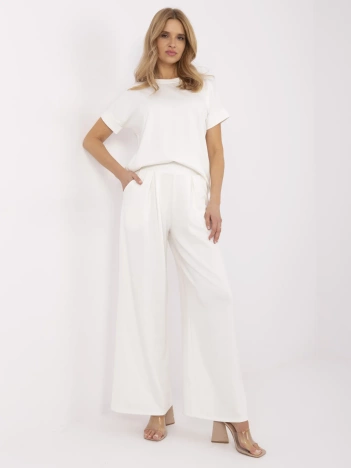 Ecru dresowe spodnie basic z szeroką nogawką