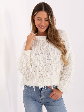 Ecru damski sweter z okrągłym dekoltem RUE PARIS