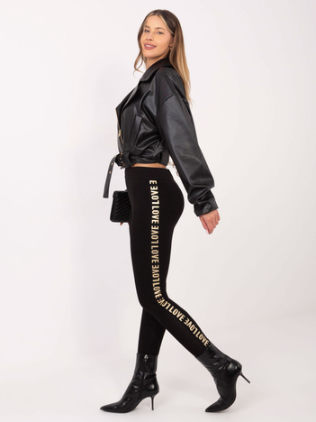 Czarne damskie legginsy casualowe z lampasami