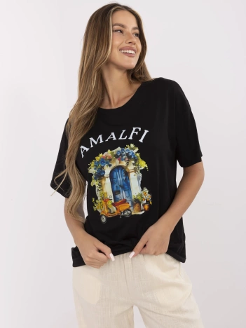 Czarny damski t-shirt z włoskim motywem