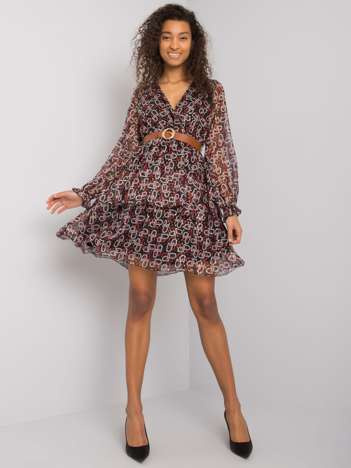 Czarno-czerwona sukienka damska z printami Jae