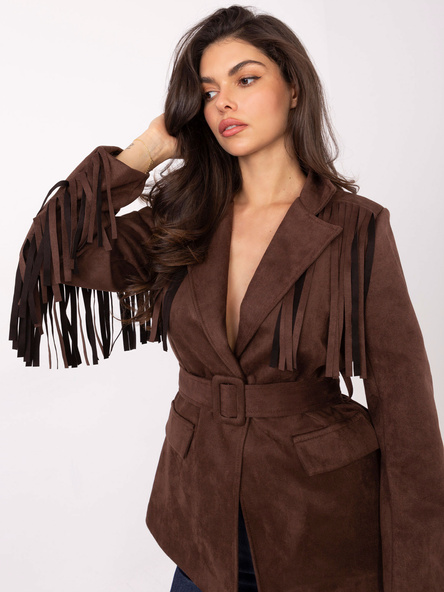 Brązowa zamszowa marynarka z paskiem RUE PARIS