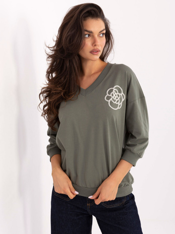 Khaki bawełniana bluzka z rękawem 3/4