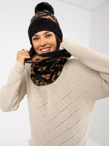 Czarno-camelowy zimowy komin damski