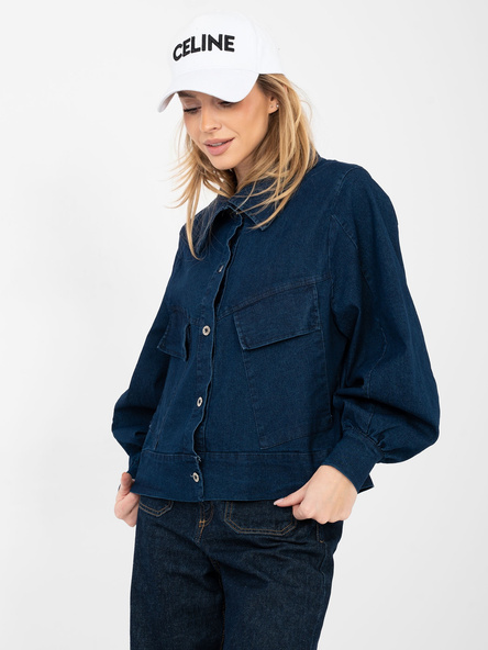 Granatowa jeansowa kurtka z kołnierzem RUE PARIS