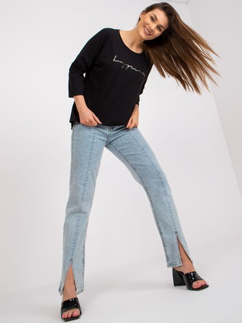 Czarna bluzka na co dzień z okrągłym dekoltem Samanta