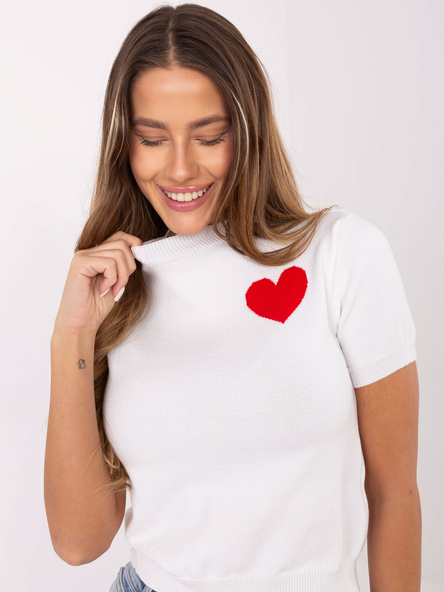 Ecru damski sweter z serduszkiem