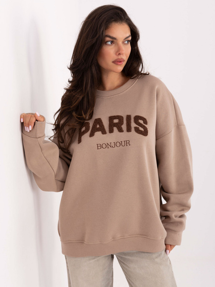 Ciemnobeżowa dresowa bluza z napisem Paris
