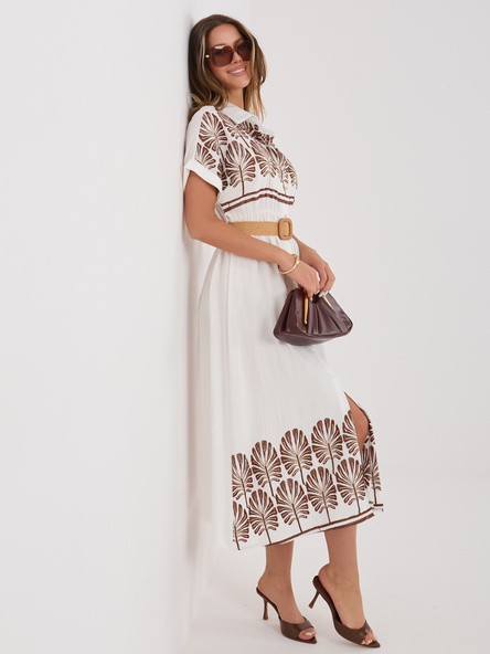 Brązowa koszulowa sukienka z haftem