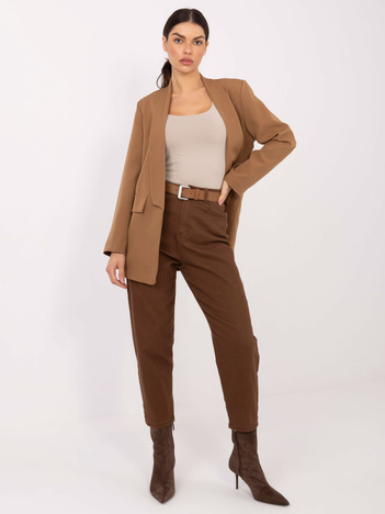 Brązowe damskie jeansy mom z nogawką 7/8