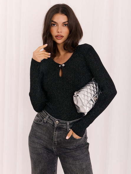Czarny elegancki sweter z błyszczącą nitką