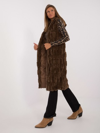Ciemnobrązowa długa kamizelka futrzana z zapięciem