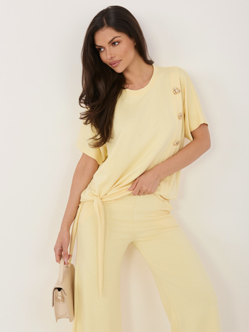 Jasnożółty damski komplet z szerokimi spodniami