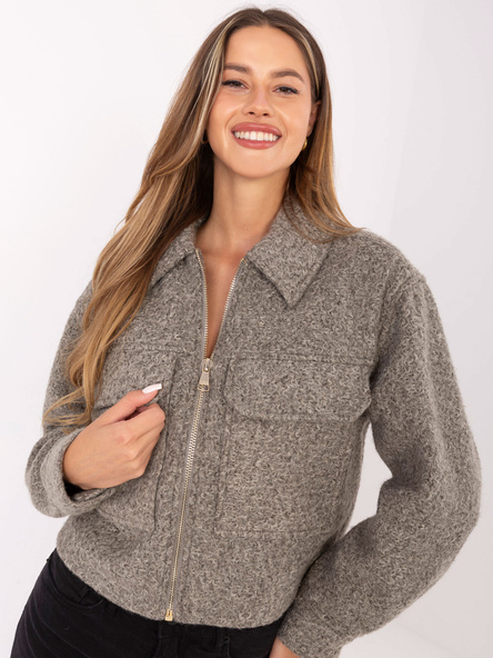 Szara krótka kurtka boucle z suwakiem SUBLEVEL