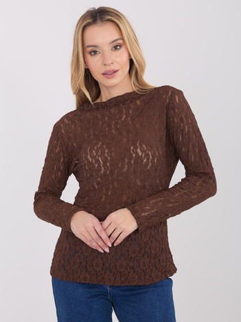 Brązowa koronkowa bluzka z długim rękawem
